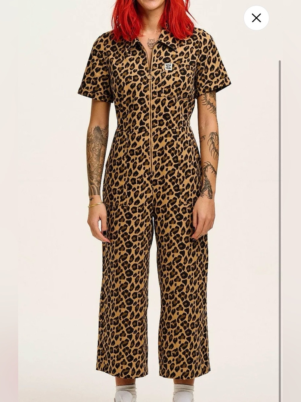 Lucy and Yak Ragan Cropped Leg Jumpsuit - Cotton Twill in Leopard Print Petite